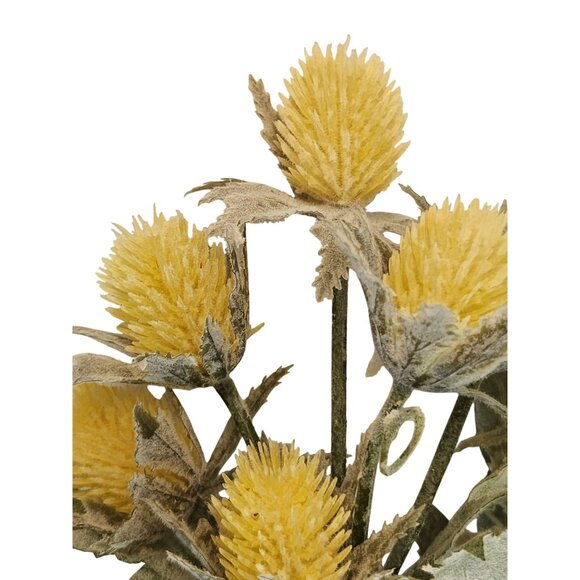 Artificial Yellow Thistle Floral Stems Bundle 2 Stems Lifelike Green Leaves 16 I - Picture 9 of 9